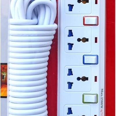 Kadris Power Strips 915 Heavy Duty Extension Cord with 4 Way Outlets and Individual Switch, 10 Meter Length, White